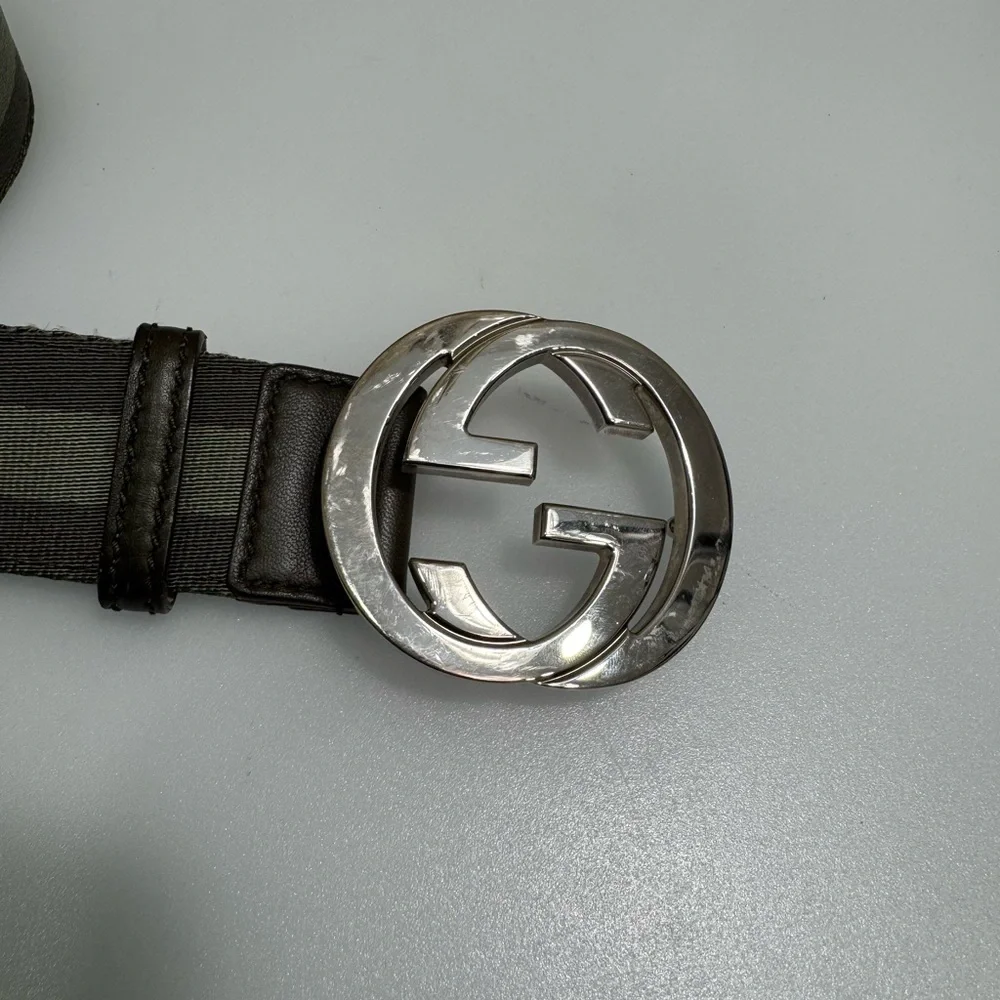 Gucci Green and Silver Belt with GG Logo Buckle 85/34